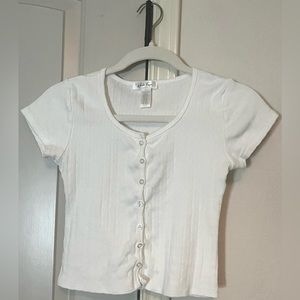 White Fawn - White Cropped Button Up Tee - Size:Xs/S